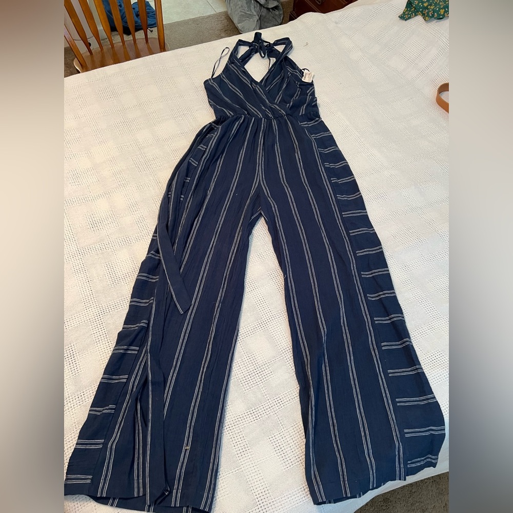 Navy and white halter jumpsuit from Impeccable Pig boutique